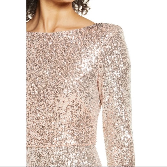 ELIZA J Sequin V Back Long Sleeve Trumpet Gown NEW Size 14 Dress - Picture 3 of 14